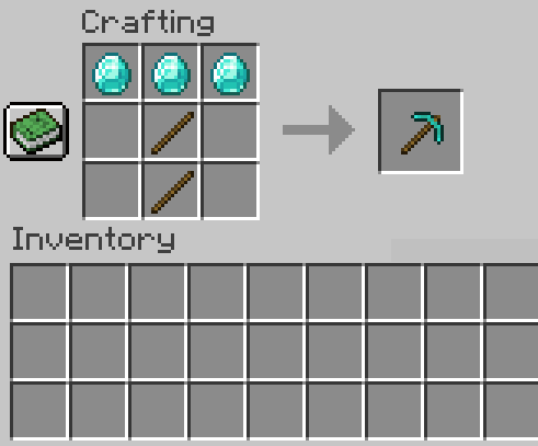 crafting diamond pickaxe in minecraft