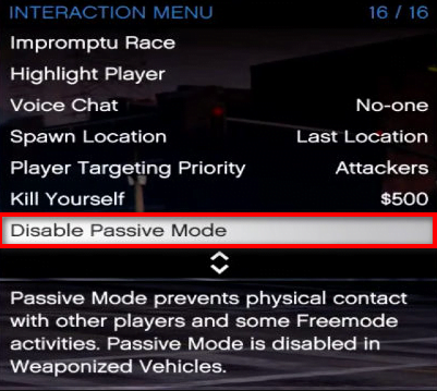 disable passive mode in gta 5 online