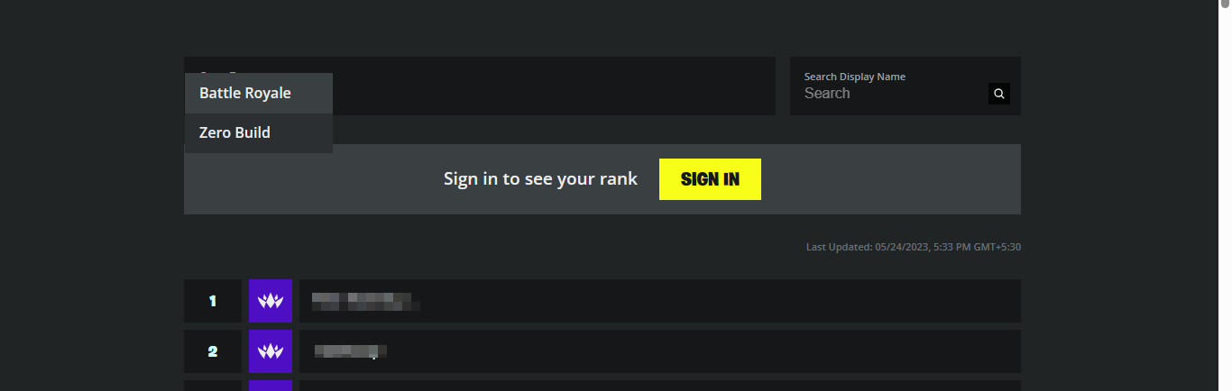 Fortnite Ranked Global Leaderboard: Battle Royale And Zero Build ...
